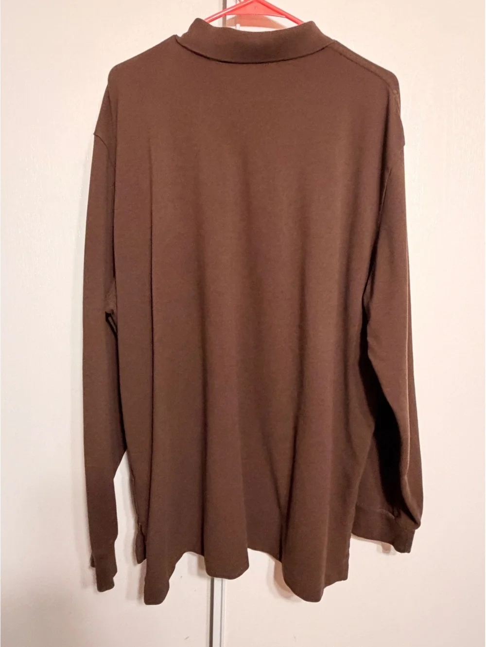 Polo Ralph Lauren Mens XXL Brown Long Sleeve Polo Shirt Orange Pony 100% Cotton